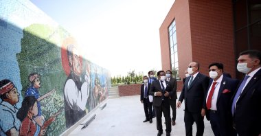 Foreign Minister Mevlüt Çavuşoğlu and his Bangladeshi counterpart A.K. Abdul Momen tour the newly established embassy of Bangladesh in Ankara, Turkey, following the inauguration ceremony, Sept. 14, 2020. (AA Photo) 