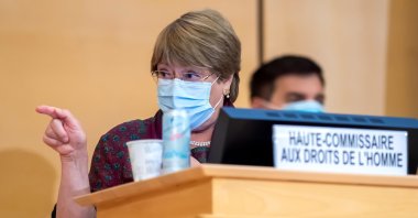 United Nations' High Commissioner for Human Rights Michelle Bachelet gestures during the opening of the 45th session of the Human Rights Council, at the European U.N. headquarters in Geneva, Switzerland, Sept. 14, 2020. (Reuters Photo)