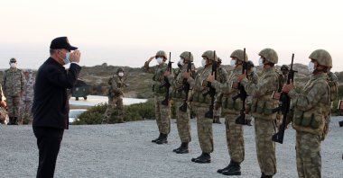 Defense Minister Hulusi Akar pays a visit to the Turkish Republic of Northern Cyprus (TRNC) to observe the Mediterranean Storm-2020 Exercise in the capital Lefkoşa (Nicosia), Sept. 14, 2020. (AA Photo)