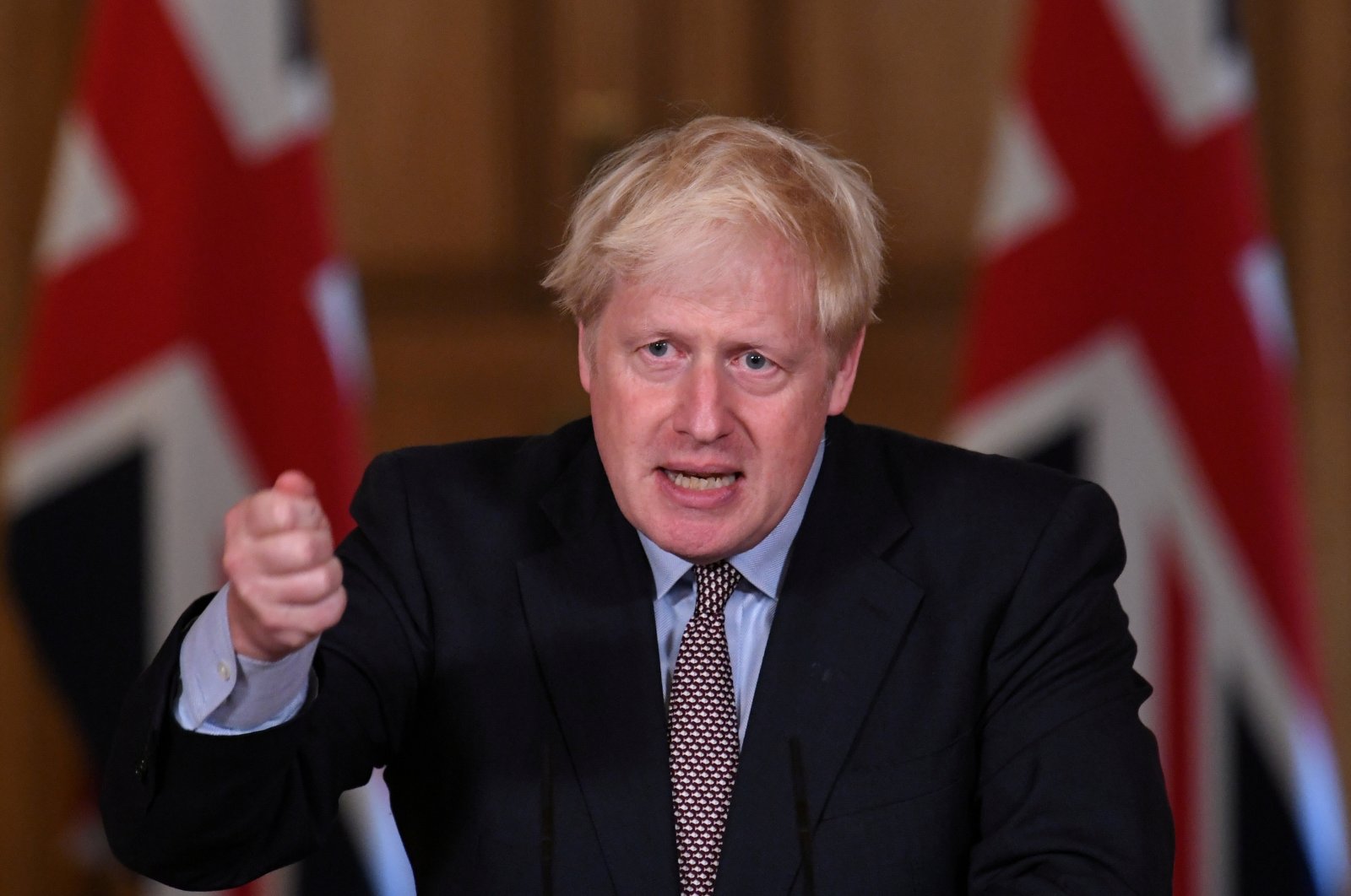 Britain's Prime Minister Boris Johnson speaks during a virtual news conference on the ongoing situation with the coronavirus disease (COVID-19), at Downing Street, London, Britain Sept. 9, 2020. (Reuters Photo)