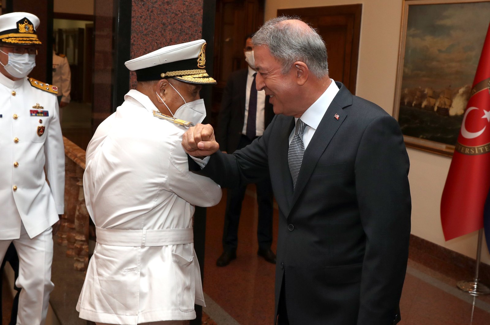 Defense Minister Hulusi Akar receives Libya's Chief of Naval Staff Abdul Hakim Abu Hawliyeh in the capital Ankara, Sept.14, 2020. (Defense Ministry Courtesy)