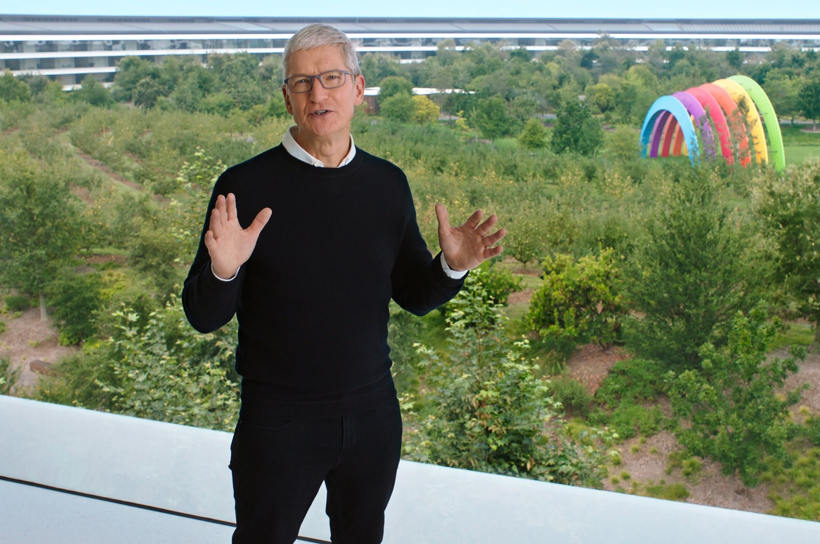 Apple CEO Tim Cook speaks during a special event at the company's headquarters in Cupertino, Calif., in a still image from video released on Sept. 15, 2020. (Reuters Photo)