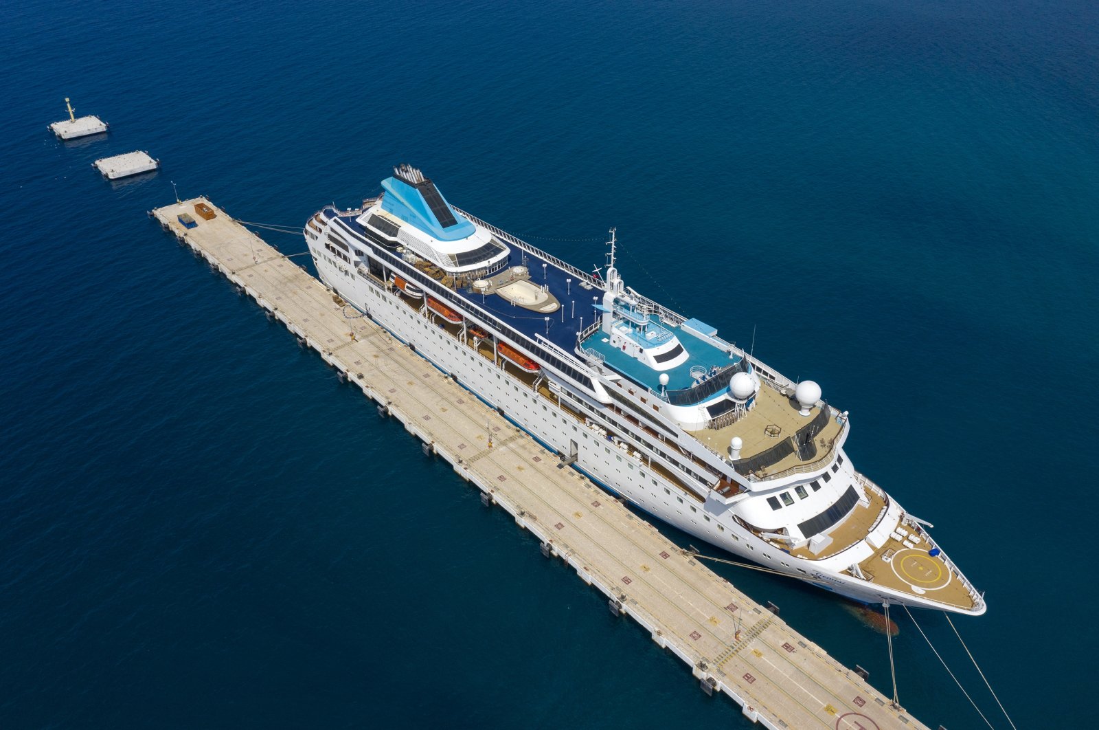 The cruise ship "Gemini" anchored at Kuşadası Port, in western Aydın, Turkey, Sept. 16, 2020. (AA Photo)