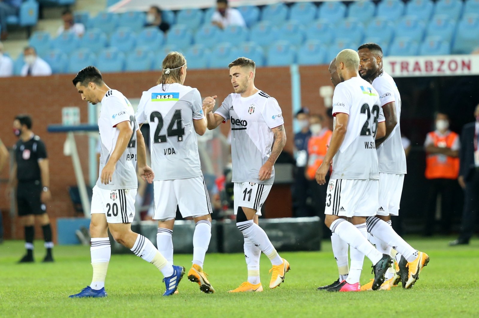 Beşiktaş players celebrate a goal during a Süper Lig match against Trabzonspor in Trabzon, Turkey, Sept. 13, 2020. (AA Photo)
