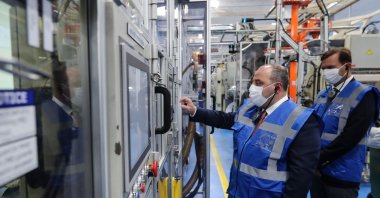 Turkish Industry and Technology Minister Mustafa Varank seen during his visit to cleaning and personal care products company P&G, which has important R&D projects, northwestern Gebze, Turkey, Sept. 11, 2020. (Industry and Technology Ministry via AA ) 