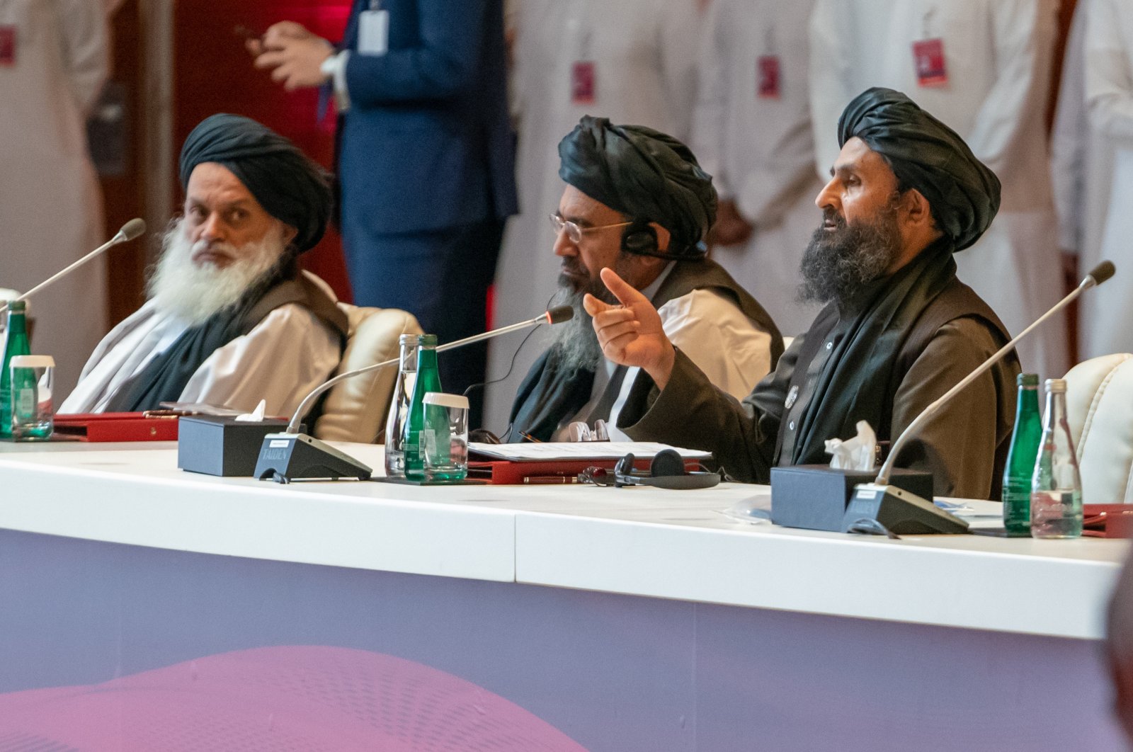 Taliban co-founder Abdul Ghani Baradar speaks during the Afghan peace negotiations, Doha, Qatar, Sept. 12, 2020. (AA Photo)