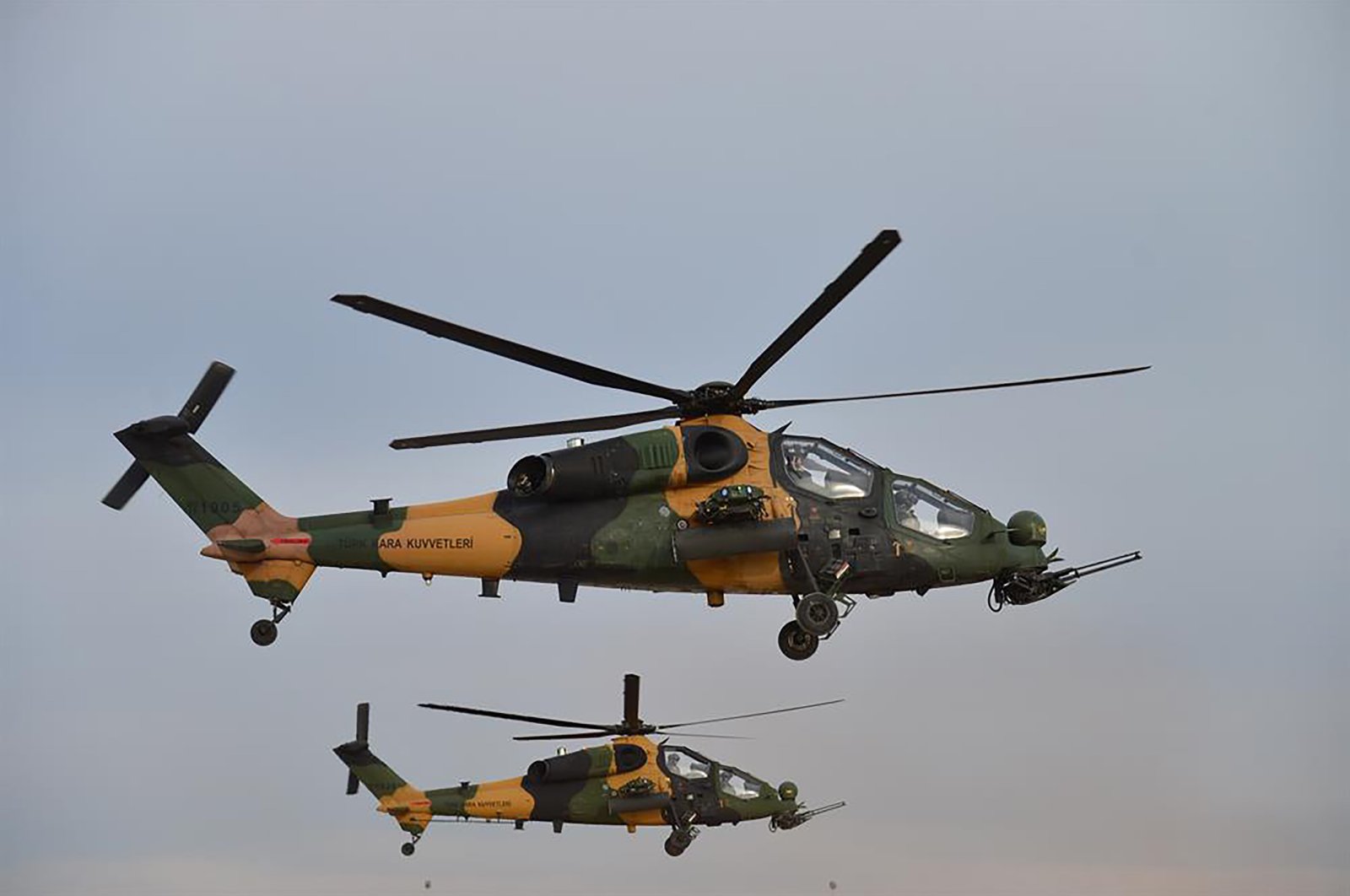 T129 tactical reconnaissance and attack helicopters (ATAK) can be seen in this photo from July 16, 2018. (Sabah Photo)