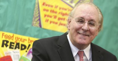 In this April 29, 2016, file photo, "Forrest Gump" author Winston Groom speaks to students at Jinks Middle School in Panama City, Fla. (News Herald via AP)