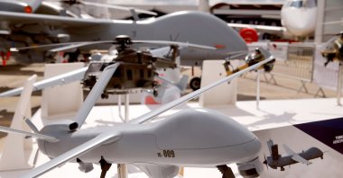 A model of Turkey's multi-role unmanned aerial vehicle ANKA on static display, on the eve of the opening of the 53rd International Paris Air Show at Le Bourget Airport near Paris, France, June 16, 2019. (Reuters Photo)