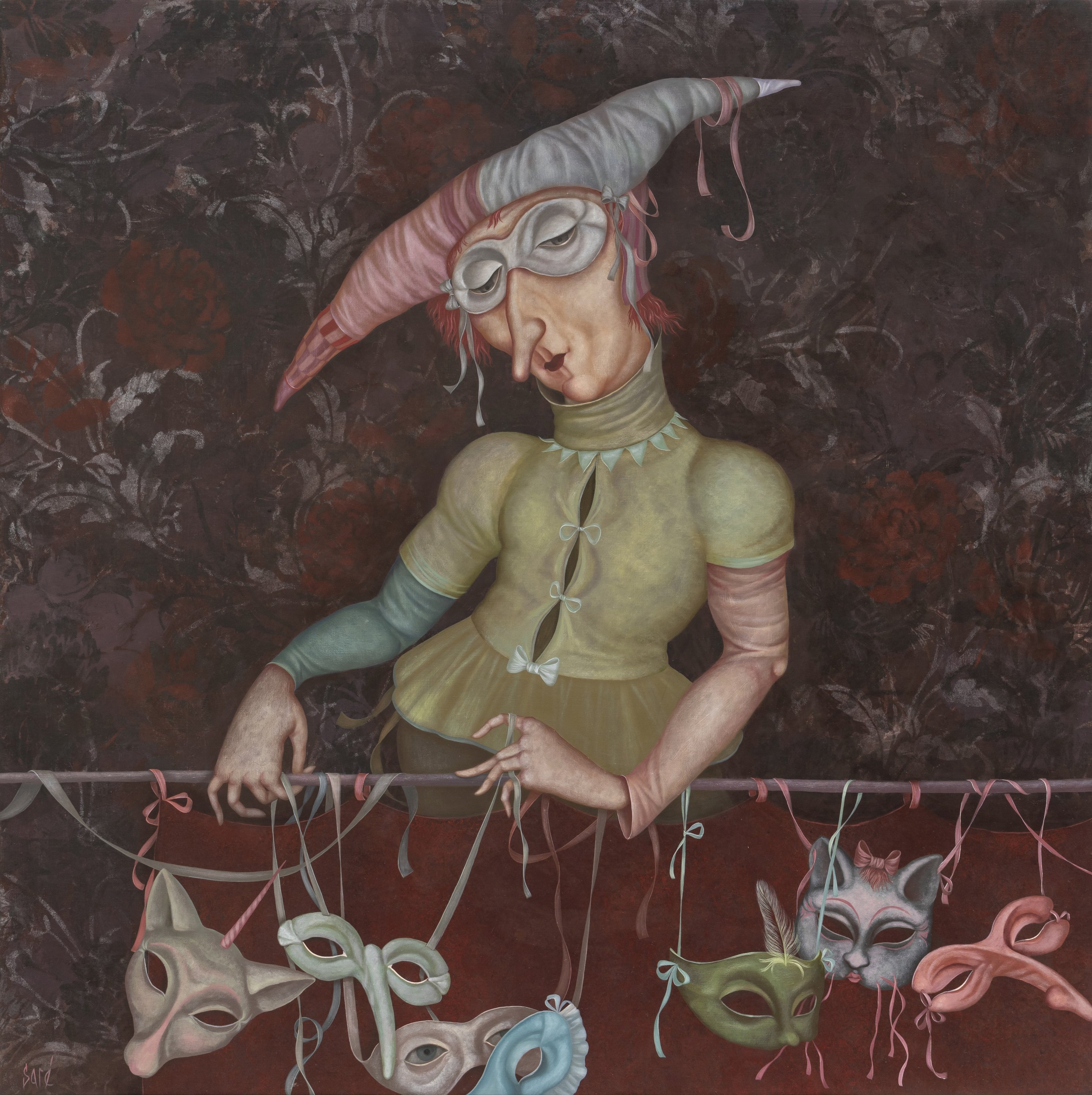 Evgenia Sarkissian, “Vendeur des Masques' ('Seller of Masks') 2016, oil on canvas, 80 by 80 centimeters.