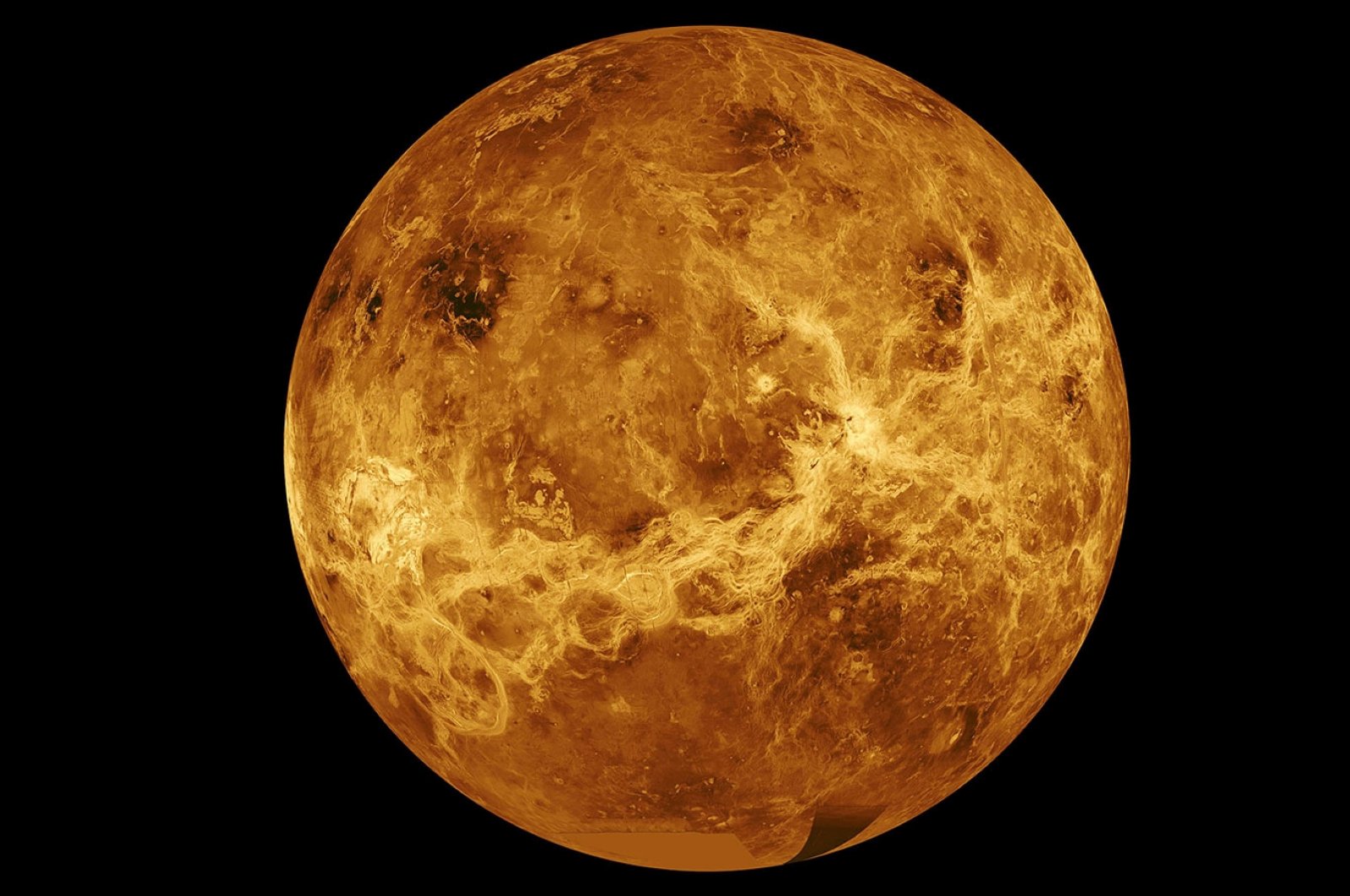 Data from NASA's Magellan spacecraft and Pioneer Venus Orbiter is used in an undated composite image of the planet Venus. (Reuters Photo)