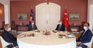President Recep Tayyip Erdoğan came together with Kosovar President Hashim Thaci in Istanbul's Vahdettin Mansion, Sept. 20, 2020. (AA Photo)