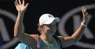 Ashleigh Barty reacts after losing her semifinal against Sofia Kenin at the Australian Open tennis championship in Melbourne, Australia, Jan. 30, 2020. (AP Photo)