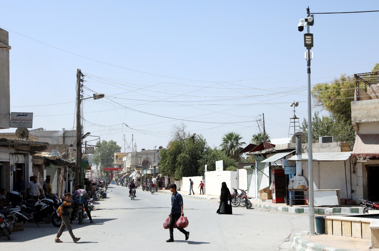 A video surveillance system monitors the streets of northern Syria's Tal Abyad, Sept. 21, 2020. (DHA Photo)