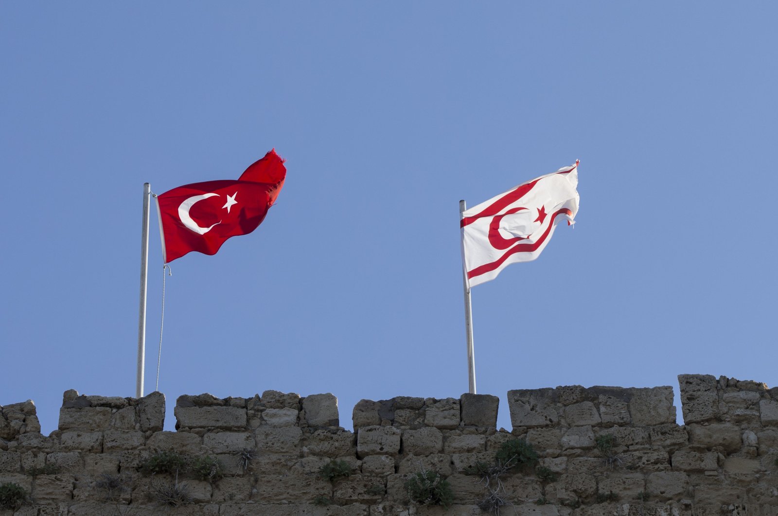 Turkish and Turkish Republic of Northern Cyprus (TRNC) flags wave side by side in this undated photo. (AA File Photo)