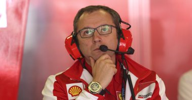 Stefano Domenicali watches a Formula 1 race in Montmelo, Spain, May 10, 2013. (AP Photo)