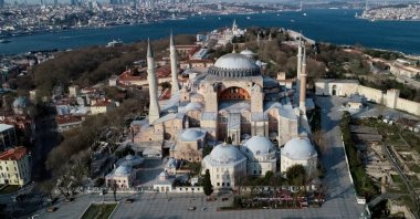 An aerial view of Hagia Sophia Grand Mosque in Istanbul, Turkey, April 11, 2020. (REUTERS PHOTO)