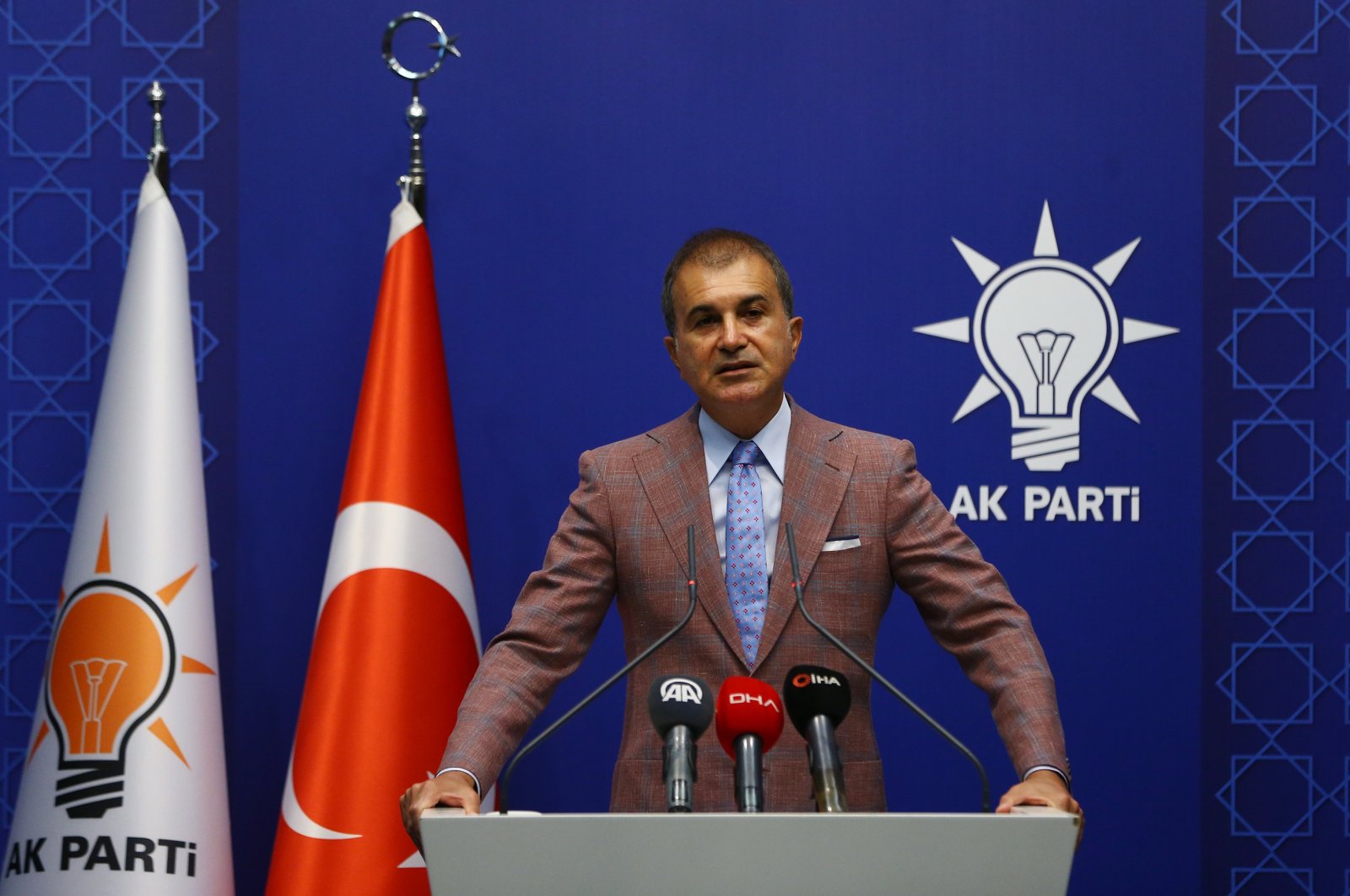 The ruling Justice and Development Party (AK Party) spokesperson Ömer Çelik speaks after a Central Decision and Executive Board meeting at party headquarters in the capital Ankara, Sept. 22, 2020. (AA Photo)