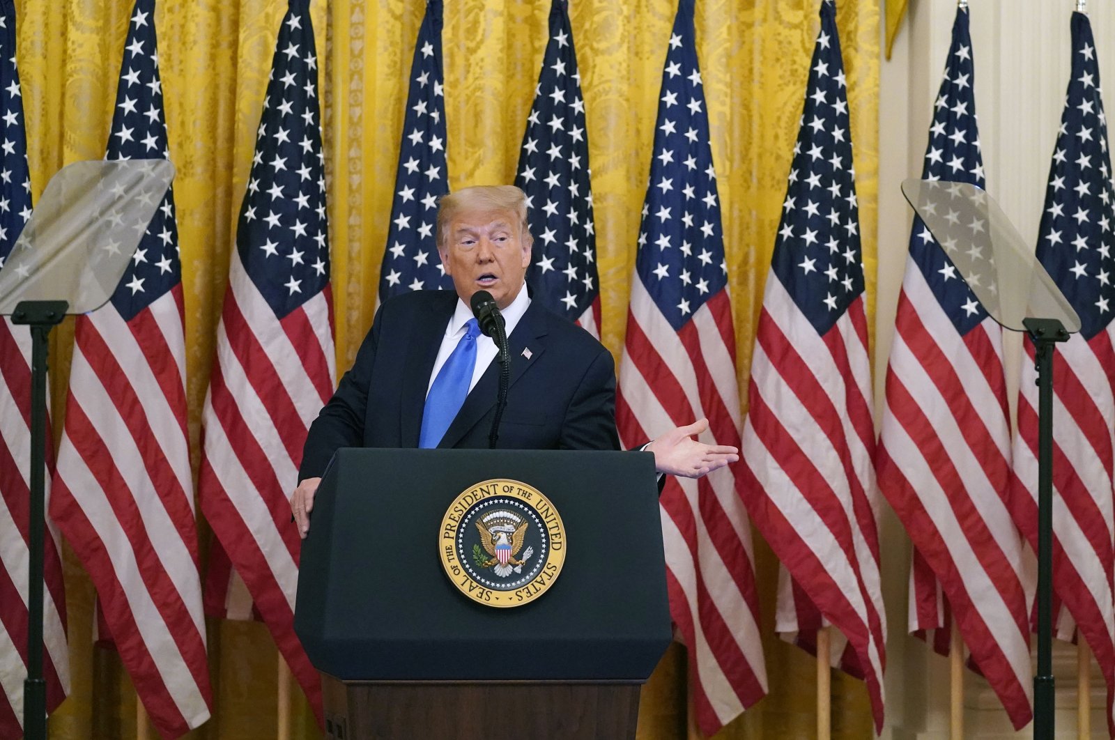 President Donald Trump speaks during an event to honor Bay of Pigs veterans, in the East Room of the White House, in Washington, Sept. 23, 2020. (AP Photo)