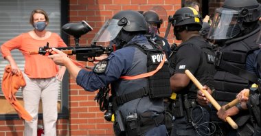 Police fire a pepper ball gun into a crowd during a protest in Louisville, Kentucky, U.S., Sept. 23, 2020. (REUTERS Photo)