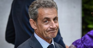 Former French President Nicolas Sarkozy leaves the mass for the funeral of late French Justice Minister Pascal Clement at Saint Peter's Church in Neuilly-sur-Seine, France, June 25, 2020. (AFP Photo)
