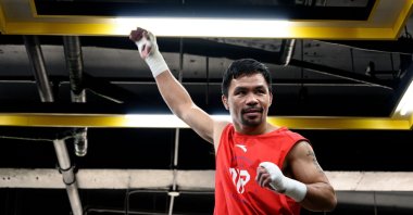 Boxing icon Manny Pacquiao trains at a gym in Manila, Philippines, June 6, 2019. (AFP Photo)