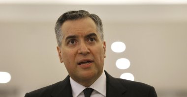 In this Aug. 31, 2020, file photo, Lebanese Prime Minister-designate Mustapha Adib speaks to journalists at the Presidential Palace in Baabda, east of Beirut, Lebanon. (AP Photo)