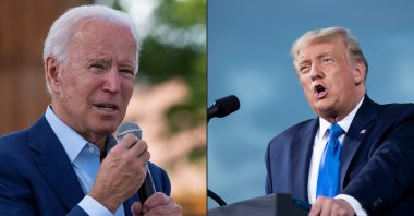 Democratic presidential candidate Joe Biden (L) speaks at the Black Economic Summit at Camp North End in Charlotte, North Carolina, Sept. 23, 2020. U.S. while President Donald Trump (R) speaks during a campaign rally at Cecil Airport in Jacksonville, Florida, Sept. 24, 2020. (AFP Photo)