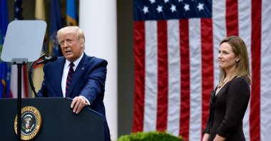 U.S. President Donald Trump speaks next to Judge Amy Coney Barrett at the Rose Garden of the White House, Washington, D.C., Sept. 26, 2020. (AFP Photo)