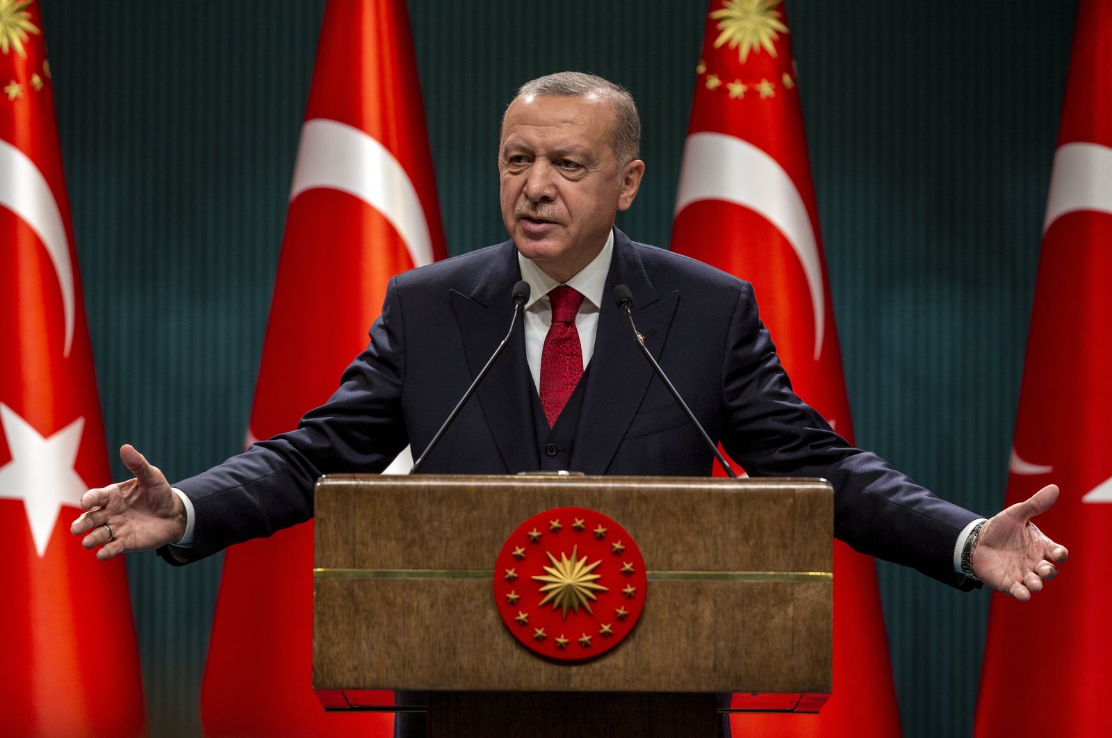 President Recep Tayyip Erdoğan gives a speech following a cabinet meeting in Ankara, Sept.22, 2020. (AA)
