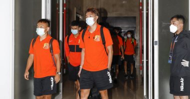 Wuhan Zall football team arrives in 'bubble' hotel in Suzhou, China, July 19, 2020. (AFP Photo)