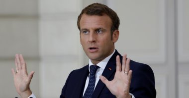 French President Emmanuel Macron speaks during a news conference on the political situation in Lebanon, Paris, Sept. 27, 2020. (Reuters Photo)