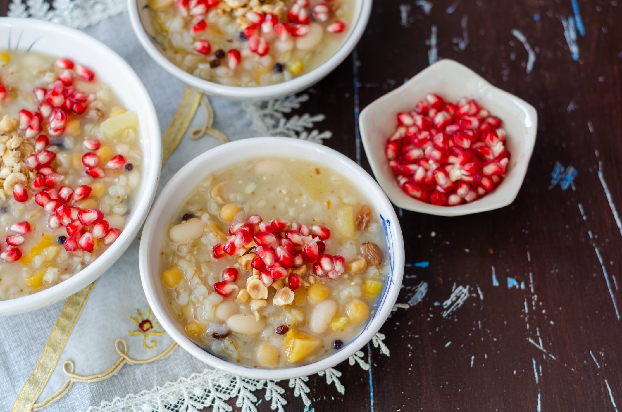 The traditional Turkish dessert ashura also contains pomegranate arils, in addition to a variety of other fruits and nuts. (iStock Photo)