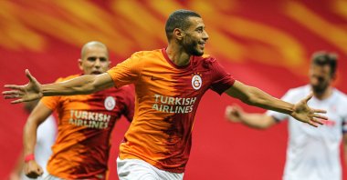 Galatasaray's Younes Belhanda celebrates a goal during a UEFA Europa League qualifying match against Hajduk Split, in Istanbul, Turkey, Sept. 24, 2020. (AA Photo)