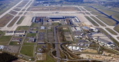 Aerial view of the future airport Berlin Brandenburg "Willy Brandt" in Schoenefeld, Germany, Sept. 15, 2020. (dpa via AP)