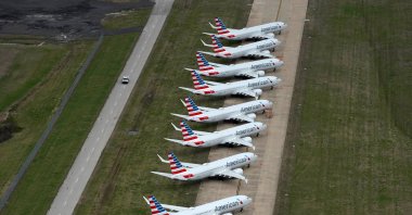 American Airlines 737 MAX passenger planes are parked on the tarmac at Tulsa International Airport in Tulsa, Oklahoma, U.S., March 23, 2020. (Reuters Photo)