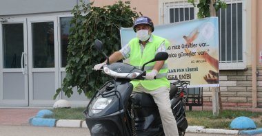 A man sits on a motorbike in Turkey's northern Tokat province, Sept. 11, 2020. (DHA Photo)