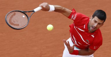 Novak Djokovic in action during his French Open match against Ricardas Berankis, in Paris, France, Oct. 1, 2020. (Reuters Photo)