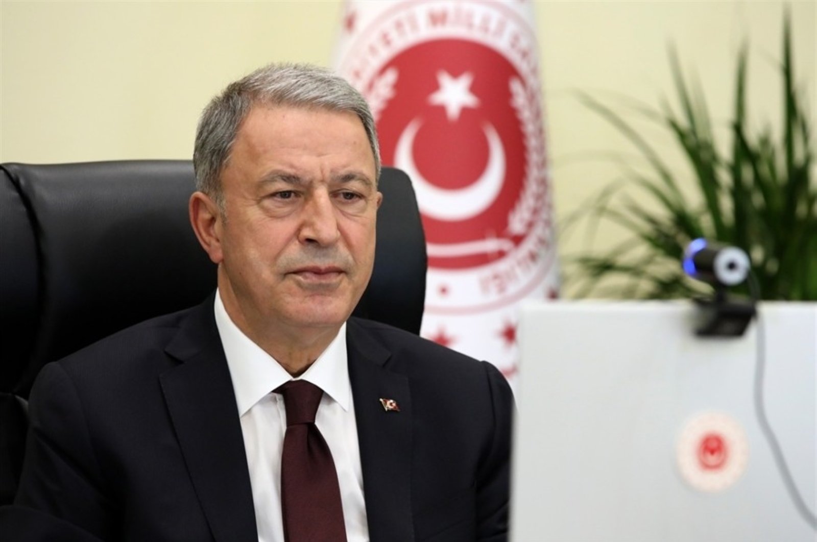 Defense Minister Hulusi Akar gave a keynote speech during a webinar organized by a London-based think tank, Sept. 30, 2020. (İHA Photo)