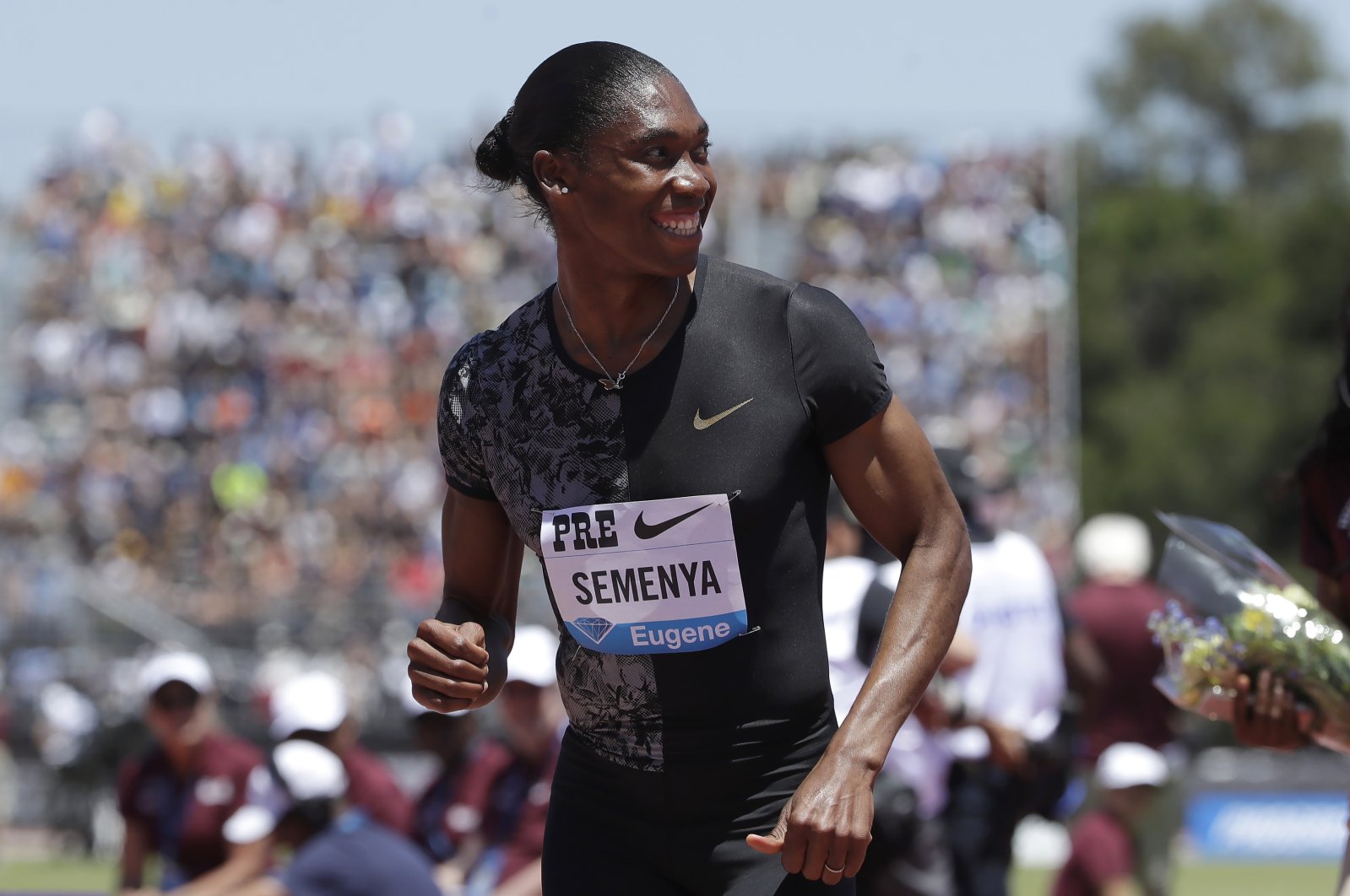 South Africa's Caster Semenya smiles after winning the women's 800-meter race during the Prefontaine Classic, an IAAF Diamond League athletics meeting, in Stanford, California, U.S., June 30, 2019. (AP Photo)