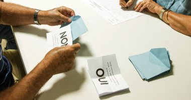 In this file photo, polling station officials count the votes as part of the independence referendum in Noumea, New Caledonia's capital, Nov. 4, 2018. (AP Photo)