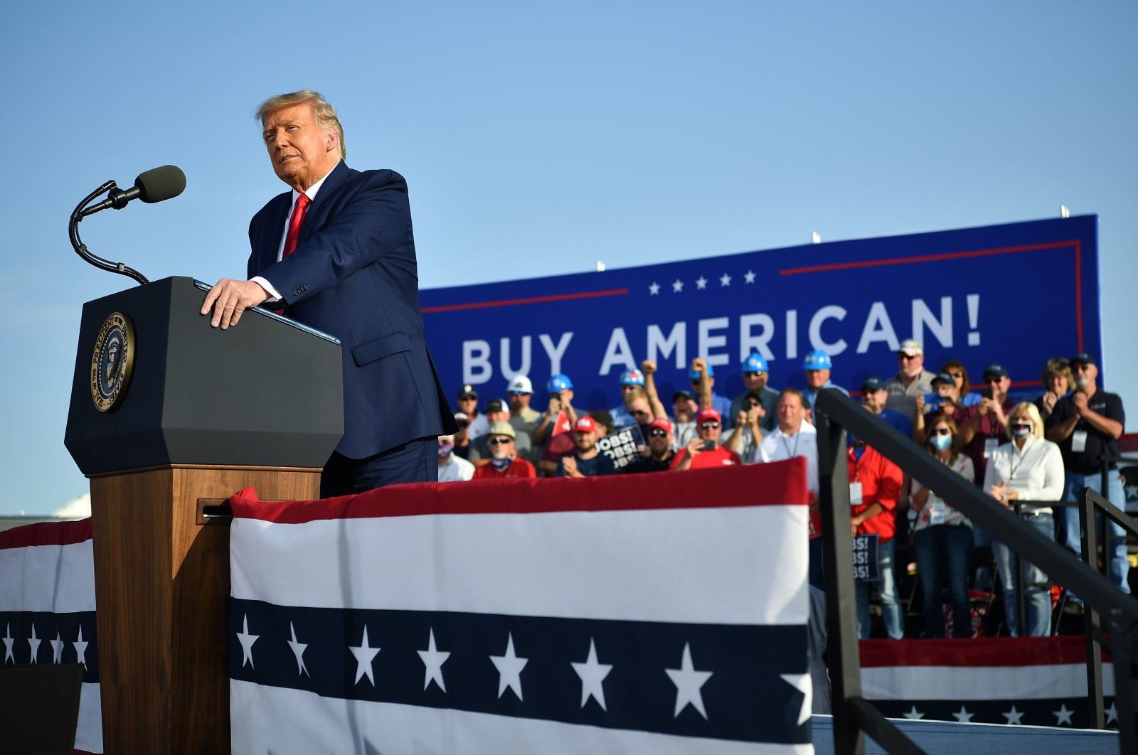 U.S. President Donald Trump speaks during a rally at Dayton International Airport in Dayton, Ohio Sept. 21, 2020. (AFP Photo)