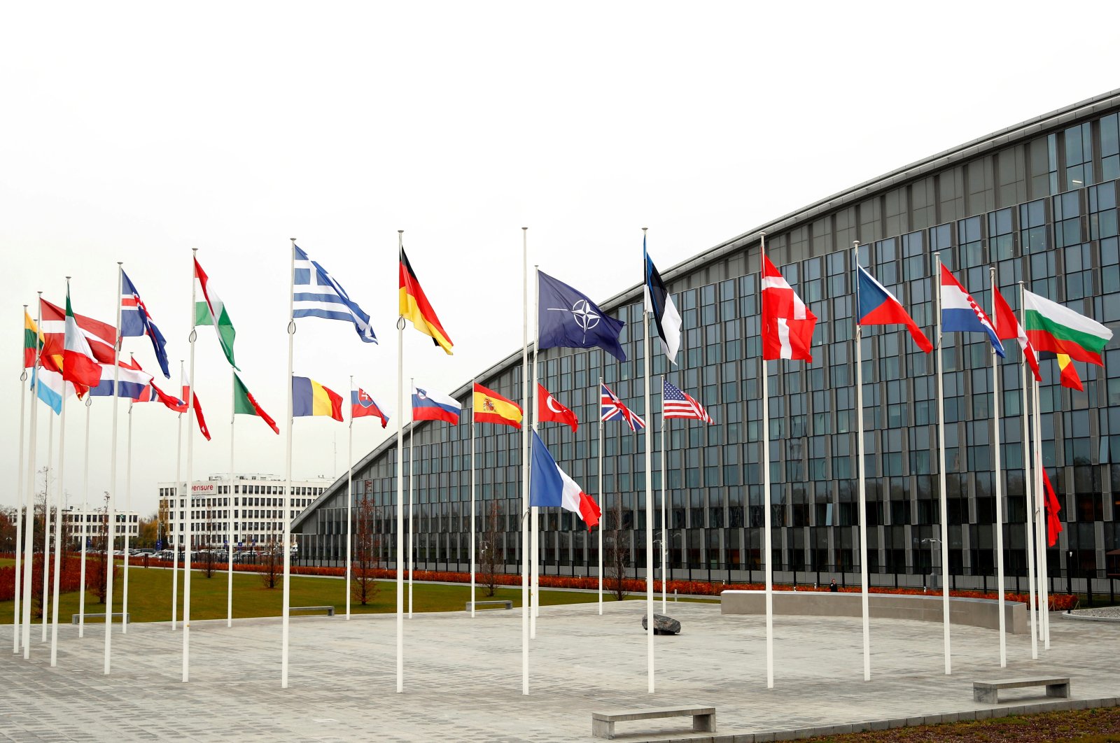 Flags of NATO member countries are seen at the Alliance headquarters in Brussels, Belgium, Nov. 26, 2019. (REUTERS Photo)