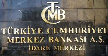A logo of Turkey's central bank at the entrance of the bank's headquarters in capital Ankara, Turkey, April 19, 2020. (Reuters Photo)