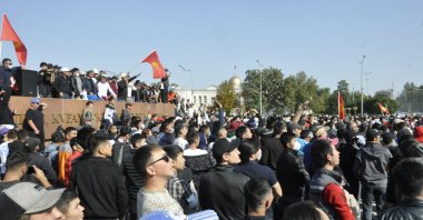 Thousands gathered in Kyrgyzstan's capital Bishkek Monday to protest the results of a parliamentary ballot, Oct. 5, 2020. (AA Photo)