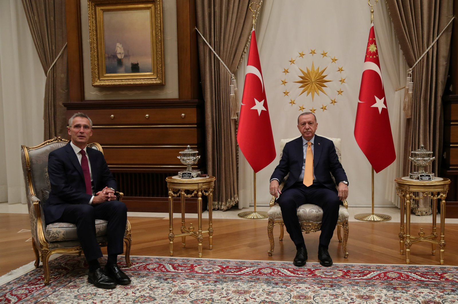 President Tayyip Erdoğan meets with NATO Secretary-General Jens Stoltenberg in Ankara, Turkey, Oct. 5, 2020. (Reuters Photo)