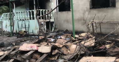A view of an inside of a building destroyed by Armenian shelling in the Azerbaijani province of Barda, Oct. 4, 2020. (AA Photo)