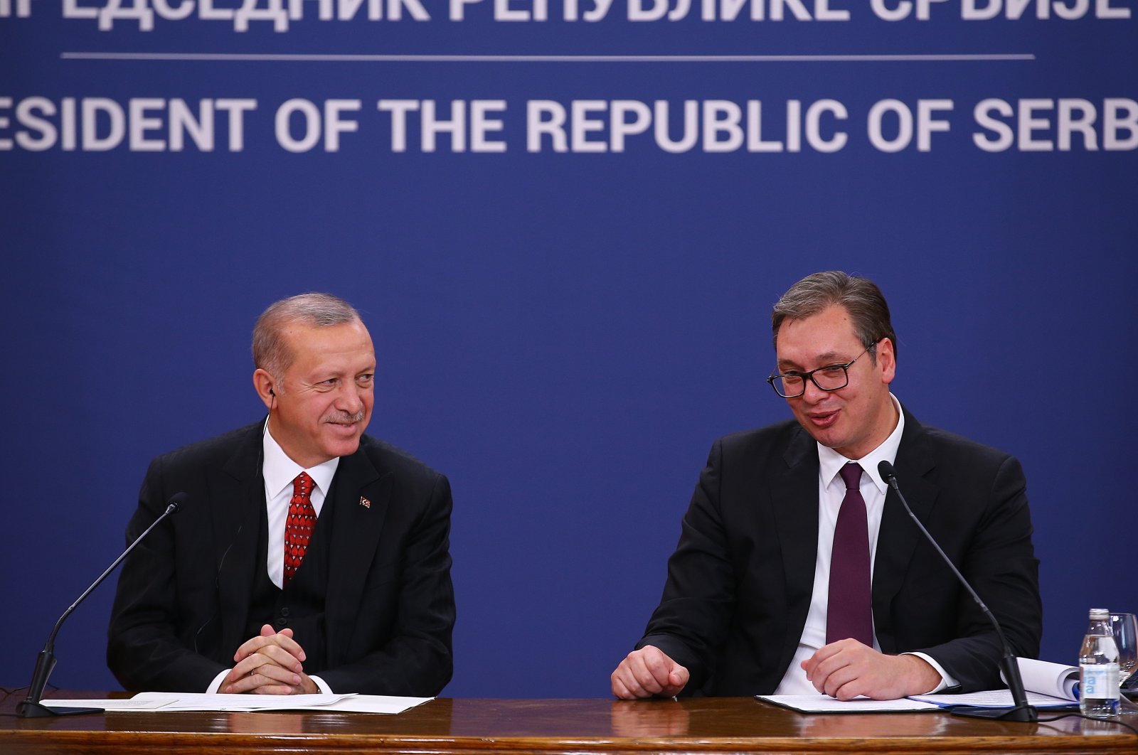 President Recep Tayyip Erdoğan meets with his Serbian counterpart Aleksandar Vucic in Belgrade, Turkey, Oct. 8, 2019. (AA Photo)