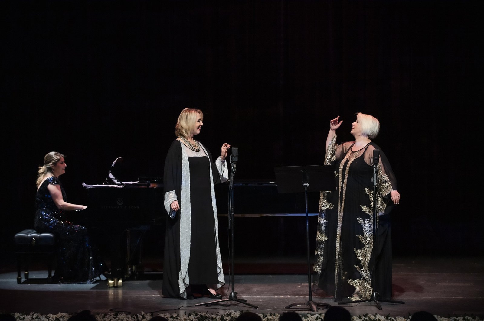 Pianist Melahat Ismailova (L), mezzo-soprano Ferda Yetişer (C) and soprano Feryal Türkoğlu will perform the “World Songs” concert at Ankara Opera House on Oct. 10, 2020. (İHA PHOTO)
