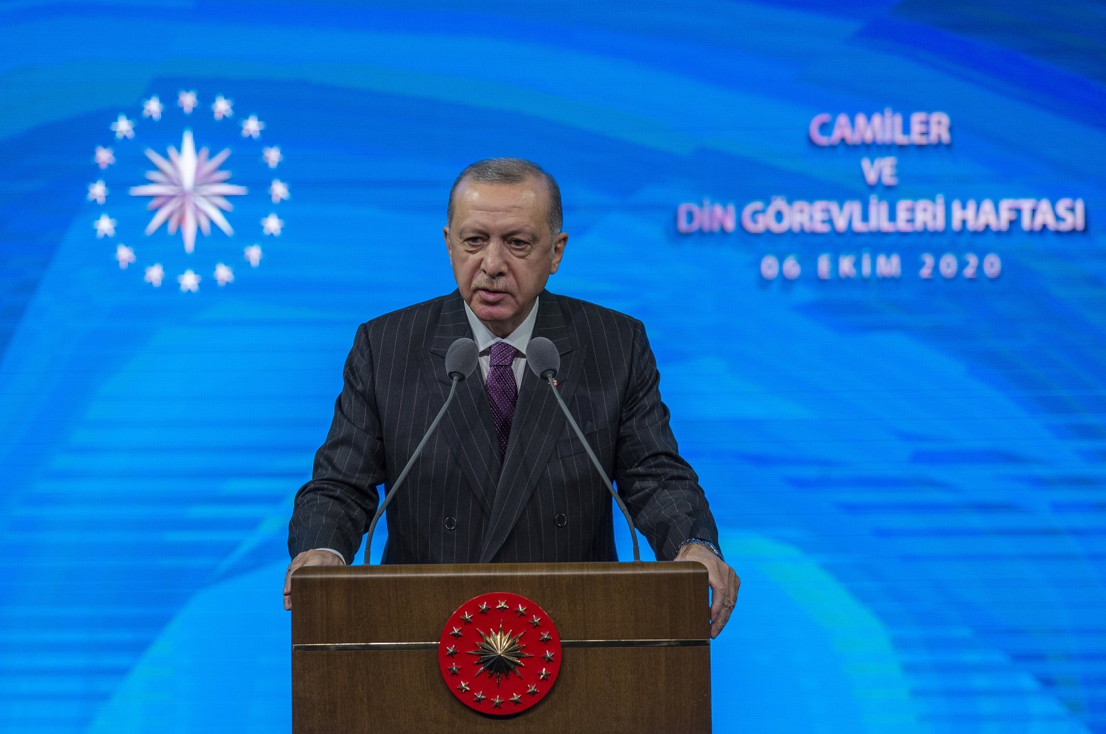 President Recep Tayyip Erdoğan speaks at the Beştepe National Congress and Cultural Center in Ankara on Oct. 6, 2020. (AA Photo)